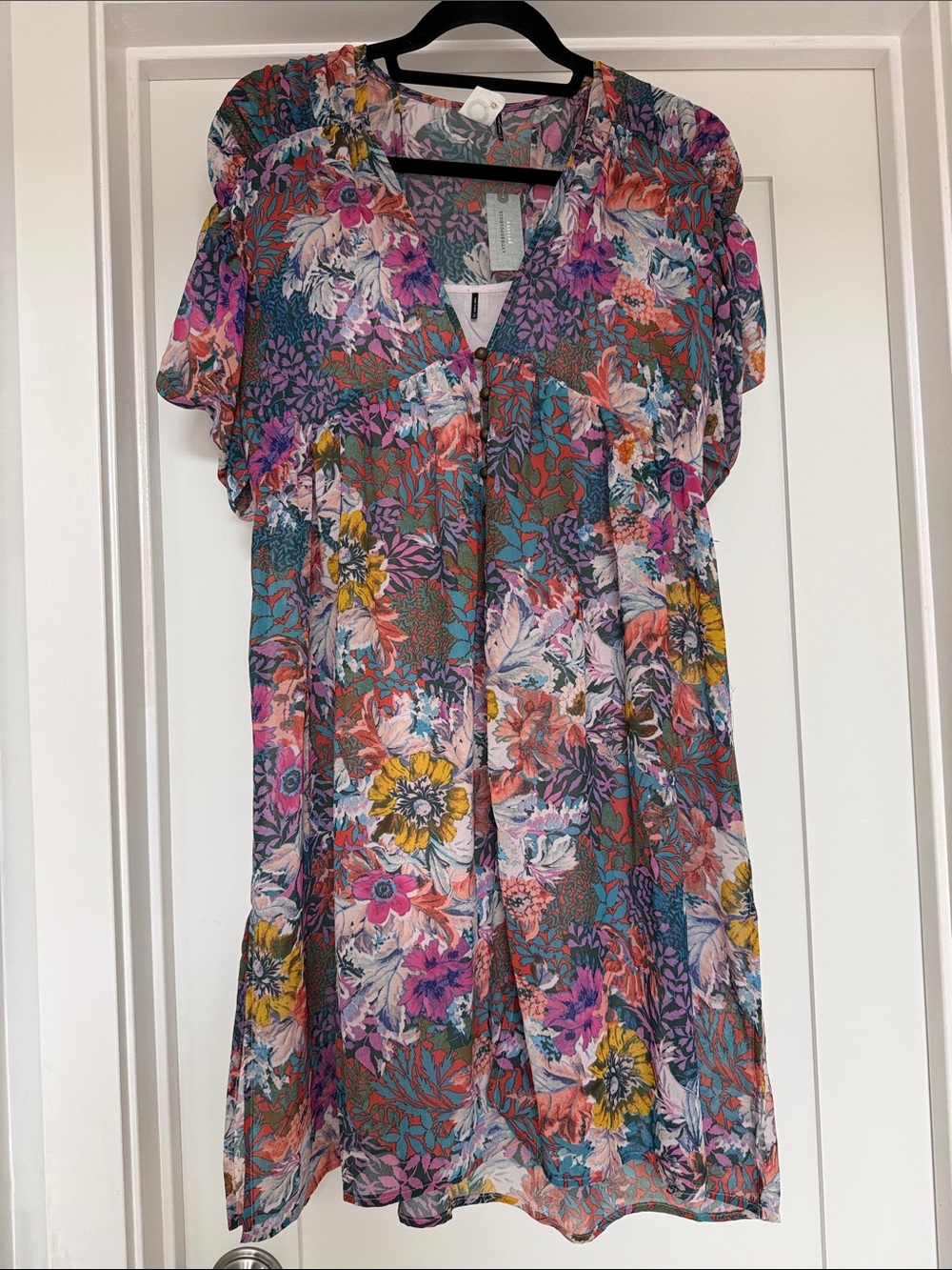 Floral V-Neck Short Sleeve Dress in Multicolor